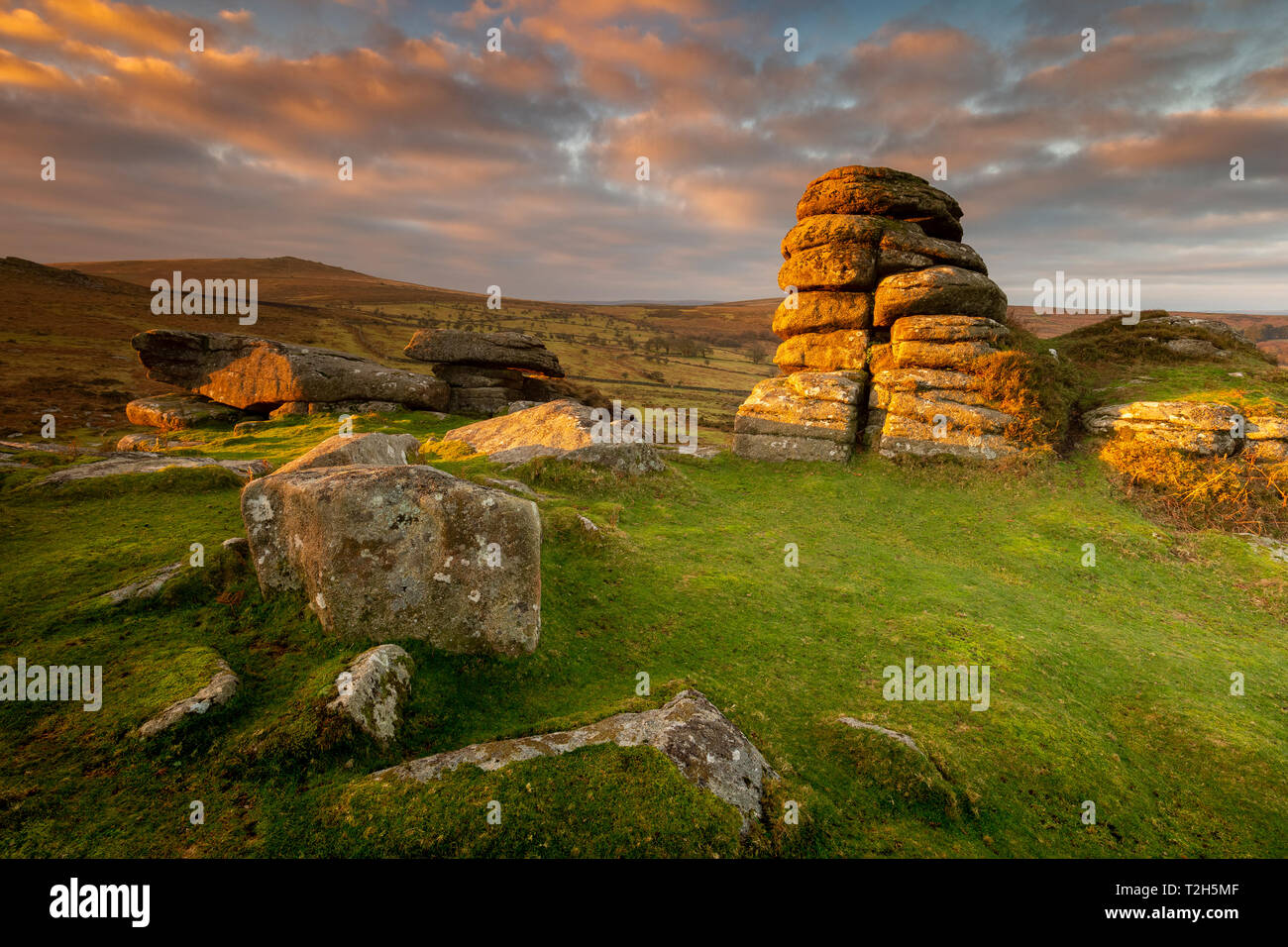 Haytor At Sunrise In Dartmoor England Europe Stock Photo Alamy