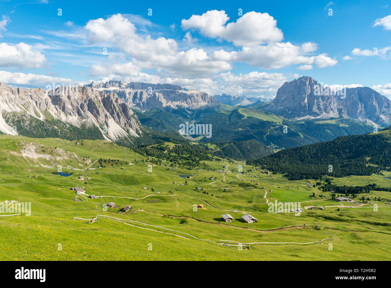 Landscape of Sella and Langkofel mountain groups in Italy, Europe Stock Photo