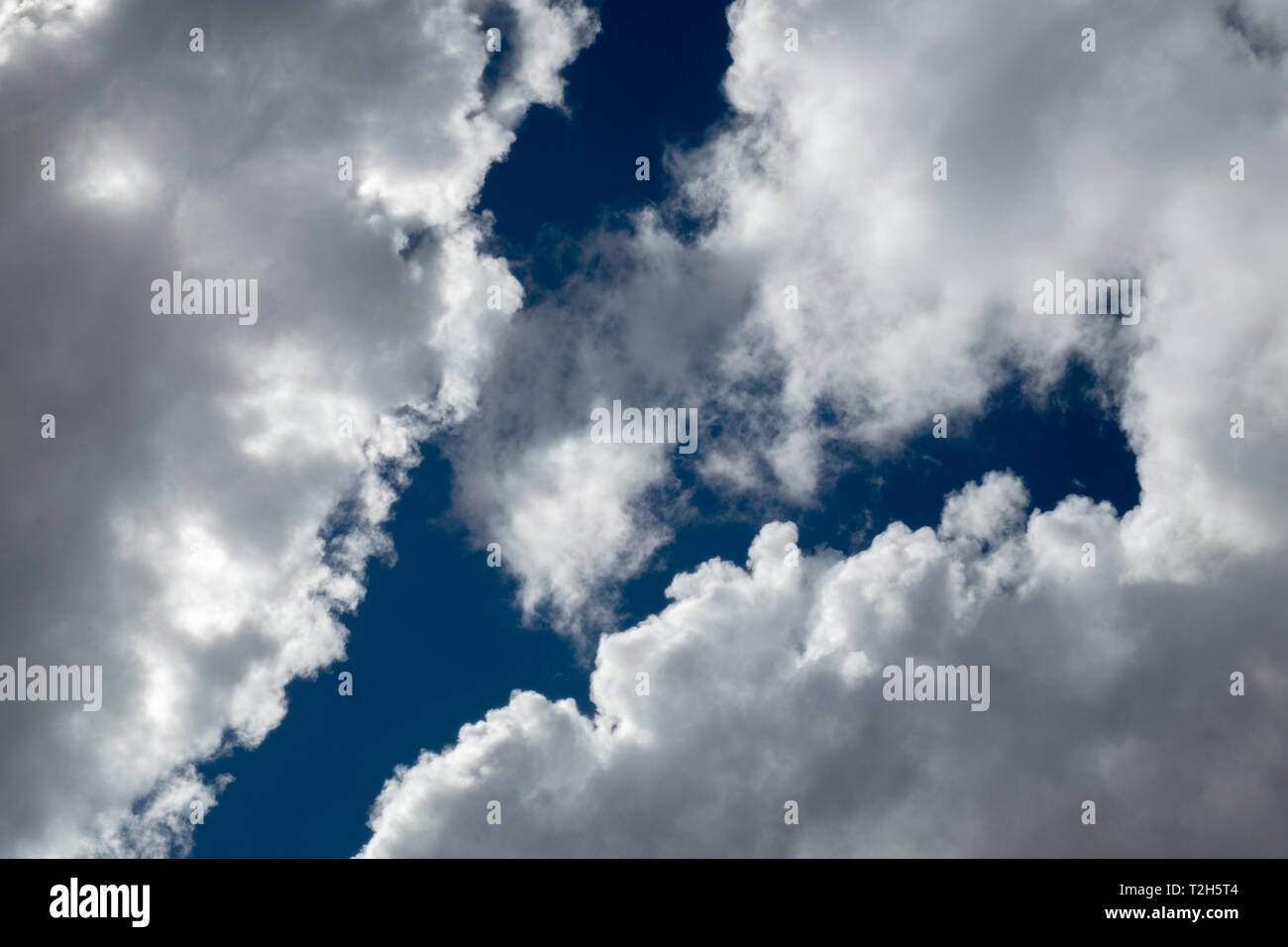 blue sky between sunlit clouds Stock Photo
