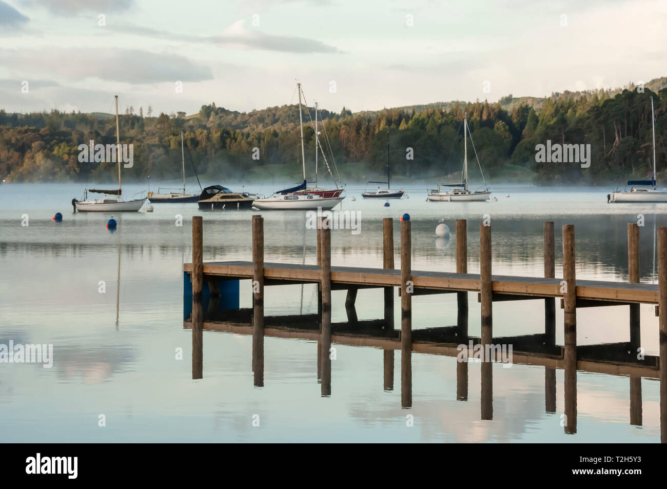 Jetty on Lake Windermere in Lake District, England, Europe Stock Photo