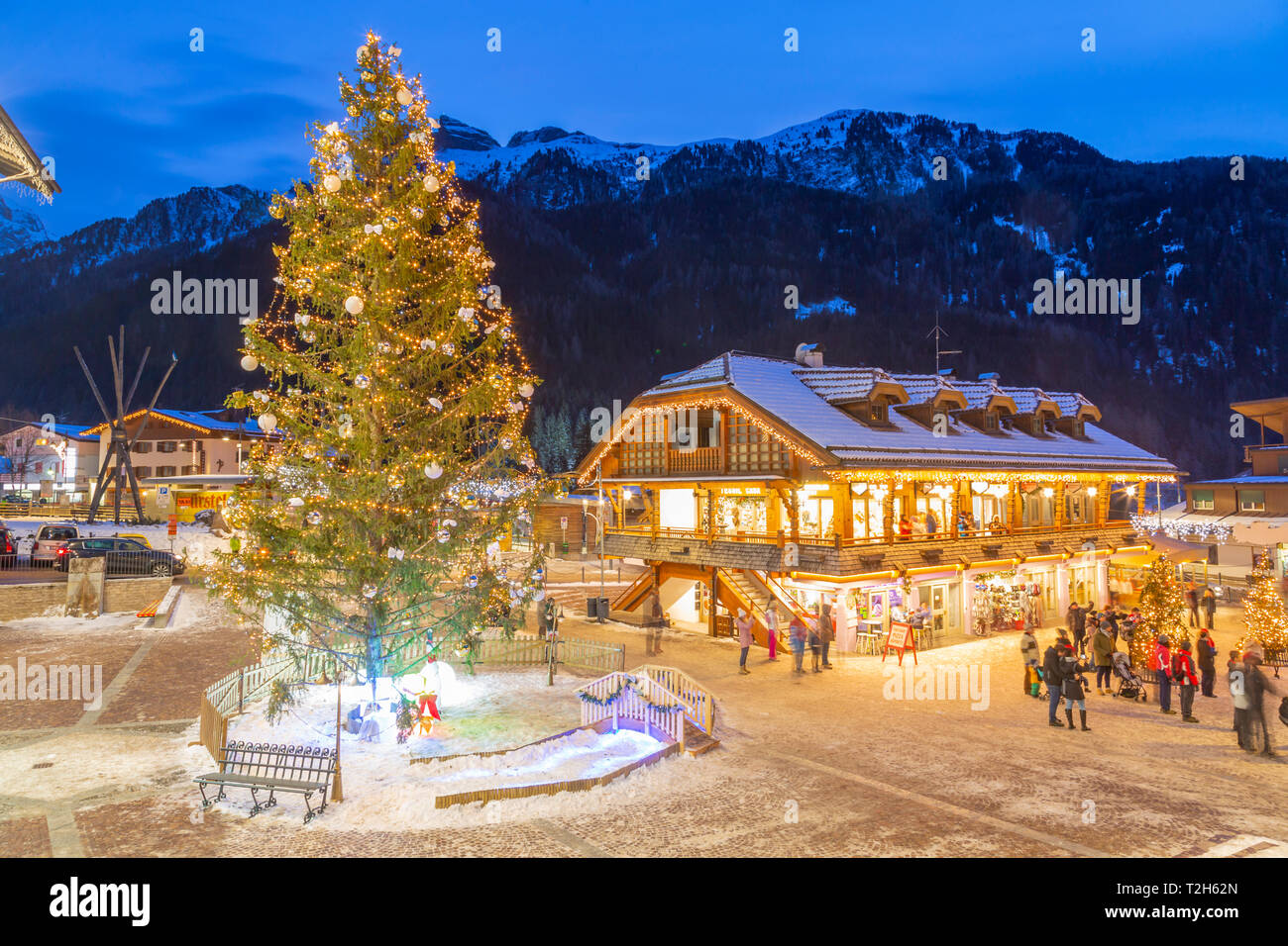 Christmas tree in Canazei, Italy, Europe Stock Photo