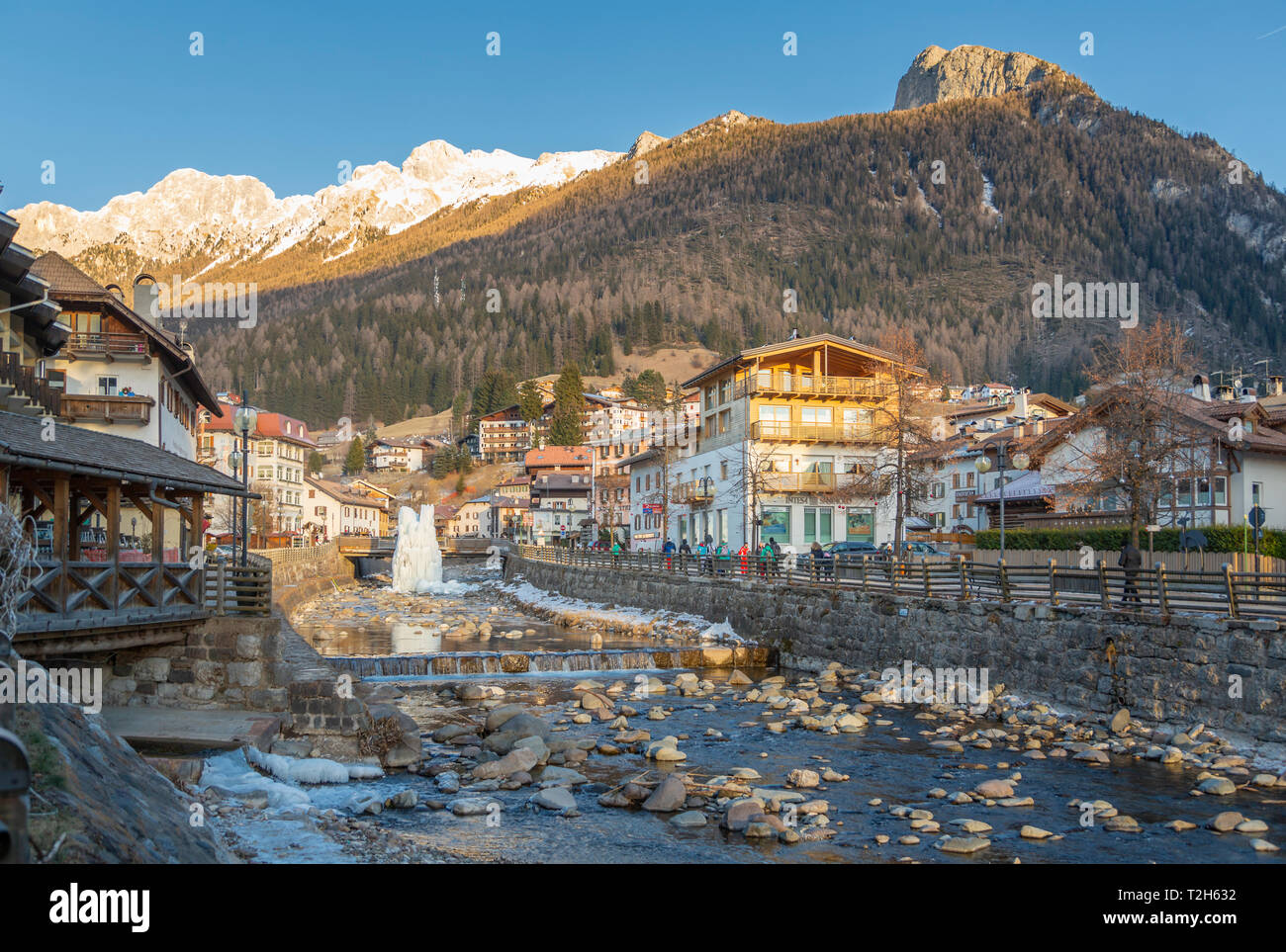 Aviso River through Moena in Italy, Europe Stock Photo