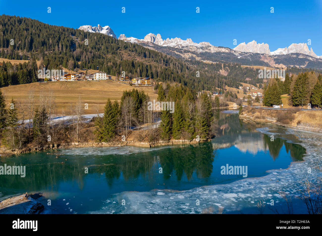 Landscape of Avisio River in Trentino, Italy, Europe Stock Photo