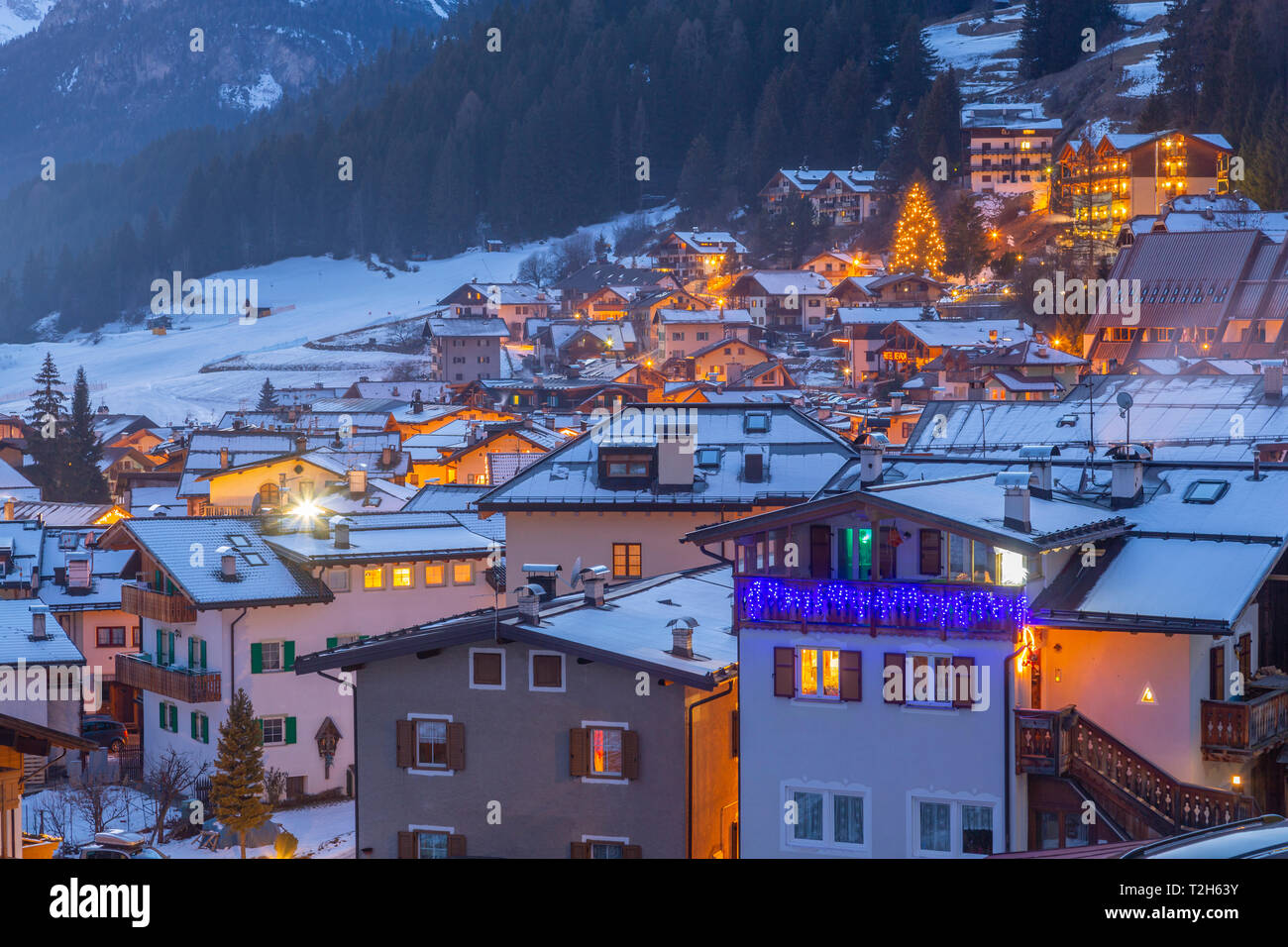 Campitello di Fassa during winter in Italy, Europe Stock Photo