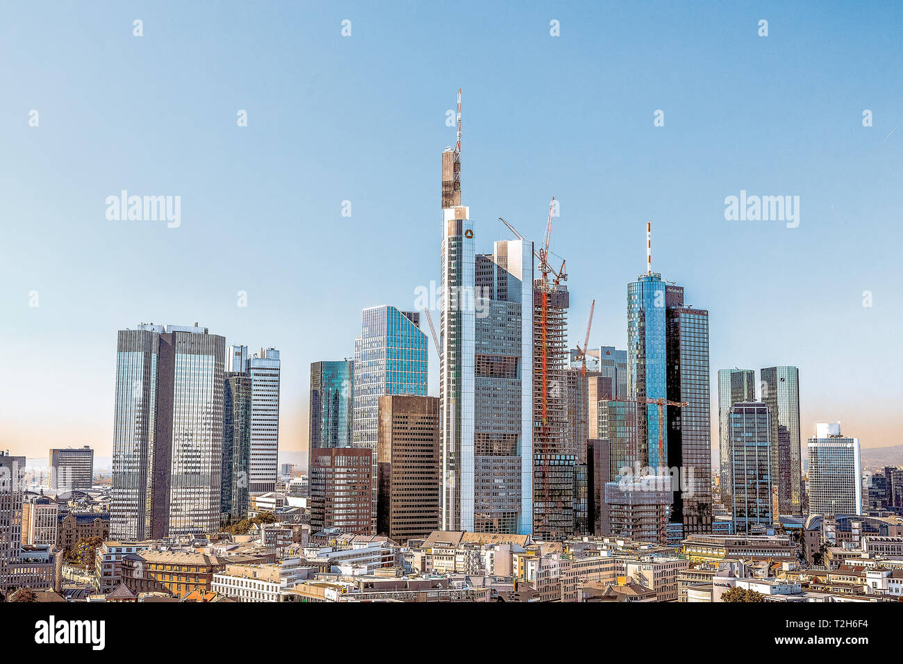 Frankfurt am Main,Germany, HDR, shoot from the church, blue color Stock Photo