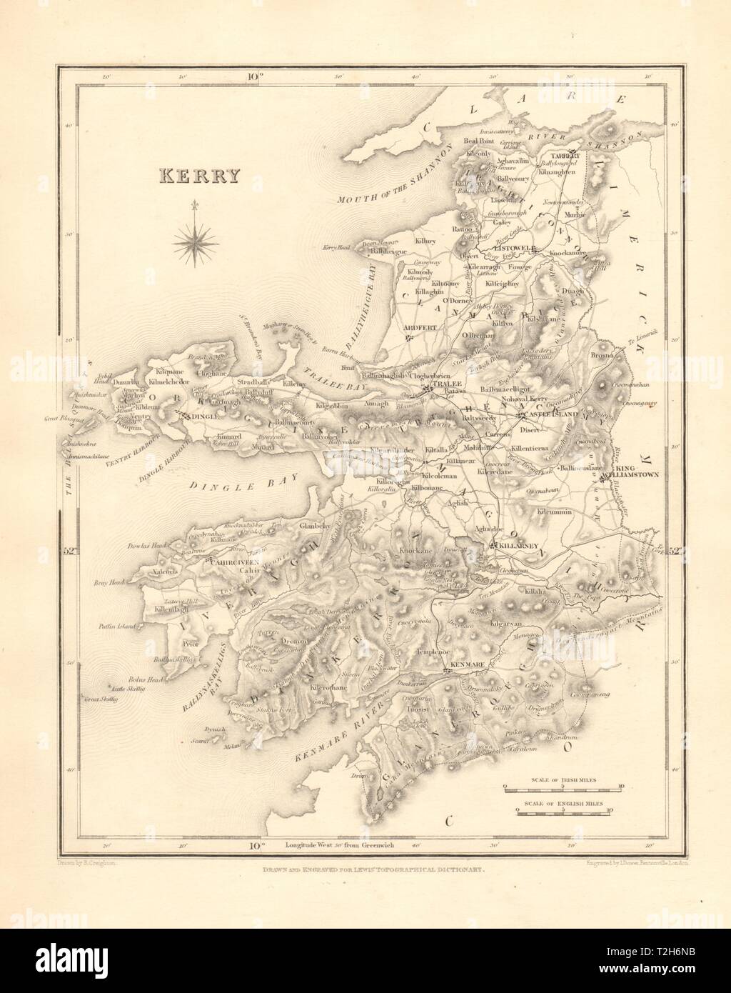 COUNTY KERRY antique map for LEWIS by CREIGHTON & DOWER - Ireland 1846