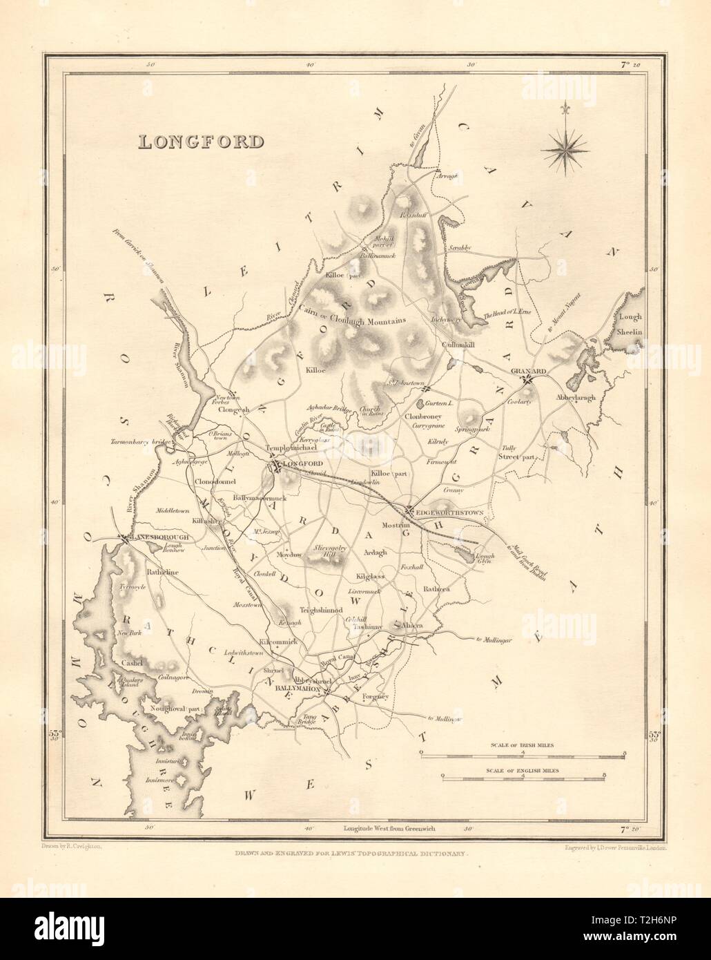 COUNTY LONGFORD antique map for LEWIS by CREIGHTON & DOWER - Ireland 1846 Stock Photo