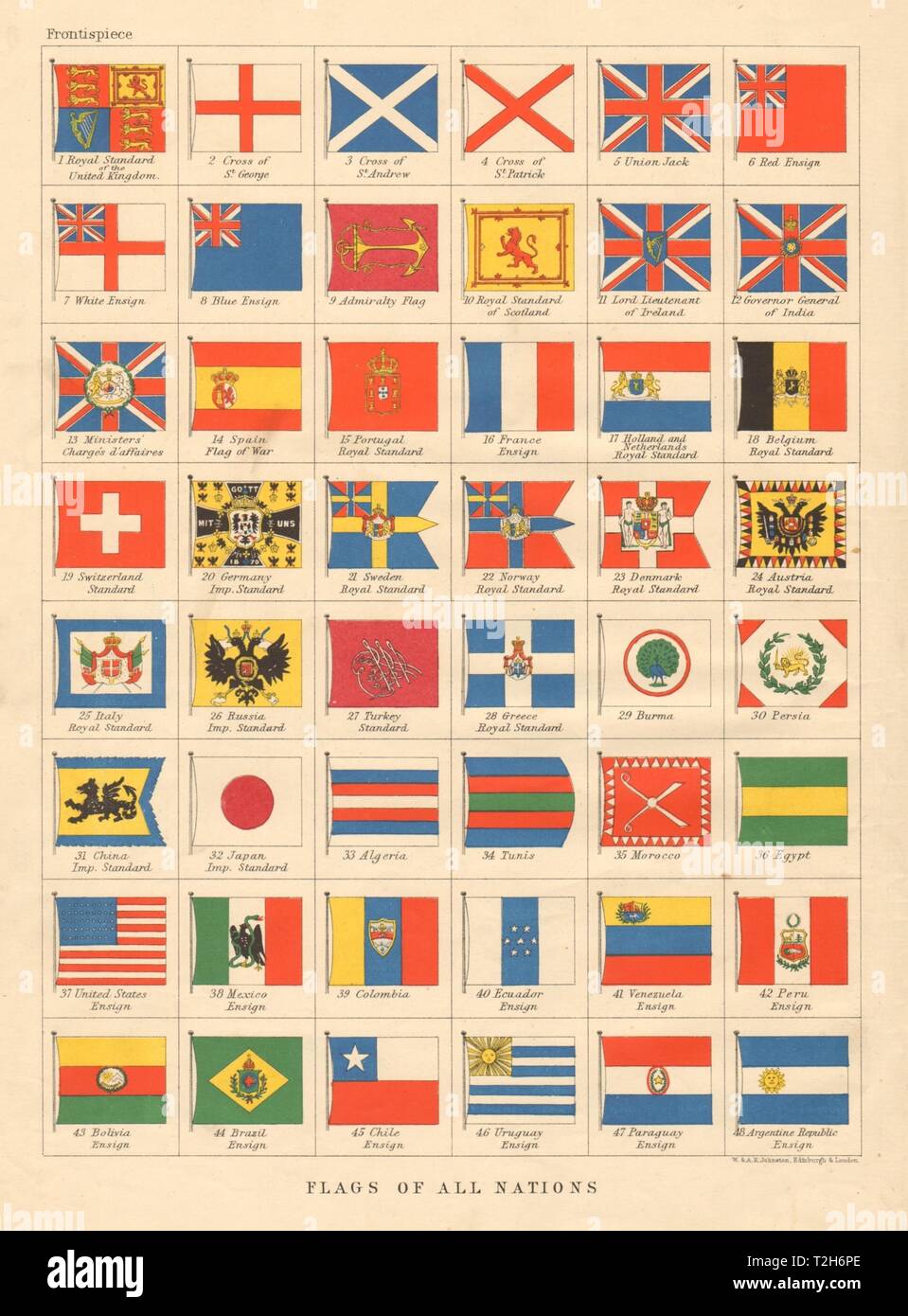 1899 Color Litho Print FLAGS Dominican Republic /& Equador Coat of Arms