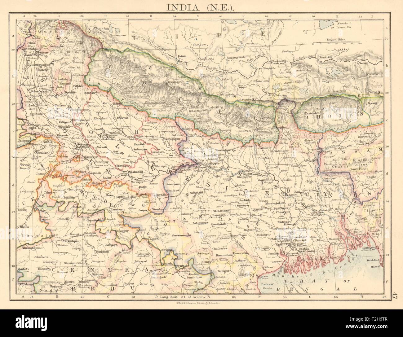 Old Map Of Bhutan British India Ne Bengal Nepal Bhutan Calcutta Bangladesh Johnston 1892 Old  Map Stock Photo - Alamy