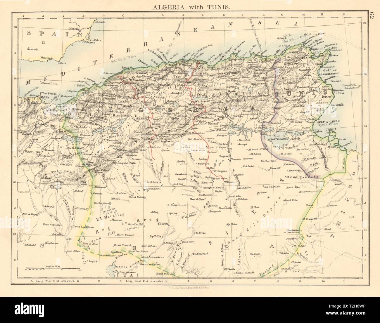 Algeria And Tunisia Map Algeria & Tunis Maghreb Tunisia Provinces Telegraph Cables Johnston 1892 Map  Stock Photo - Alamy