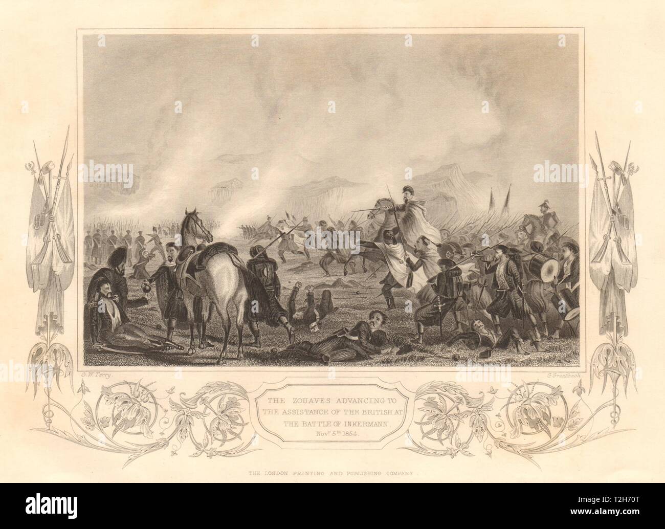 CRIMEAN WAR. Zouaves helping the British. Nov 5th 1854 Battle of Inkerman 1860 Stock Photo