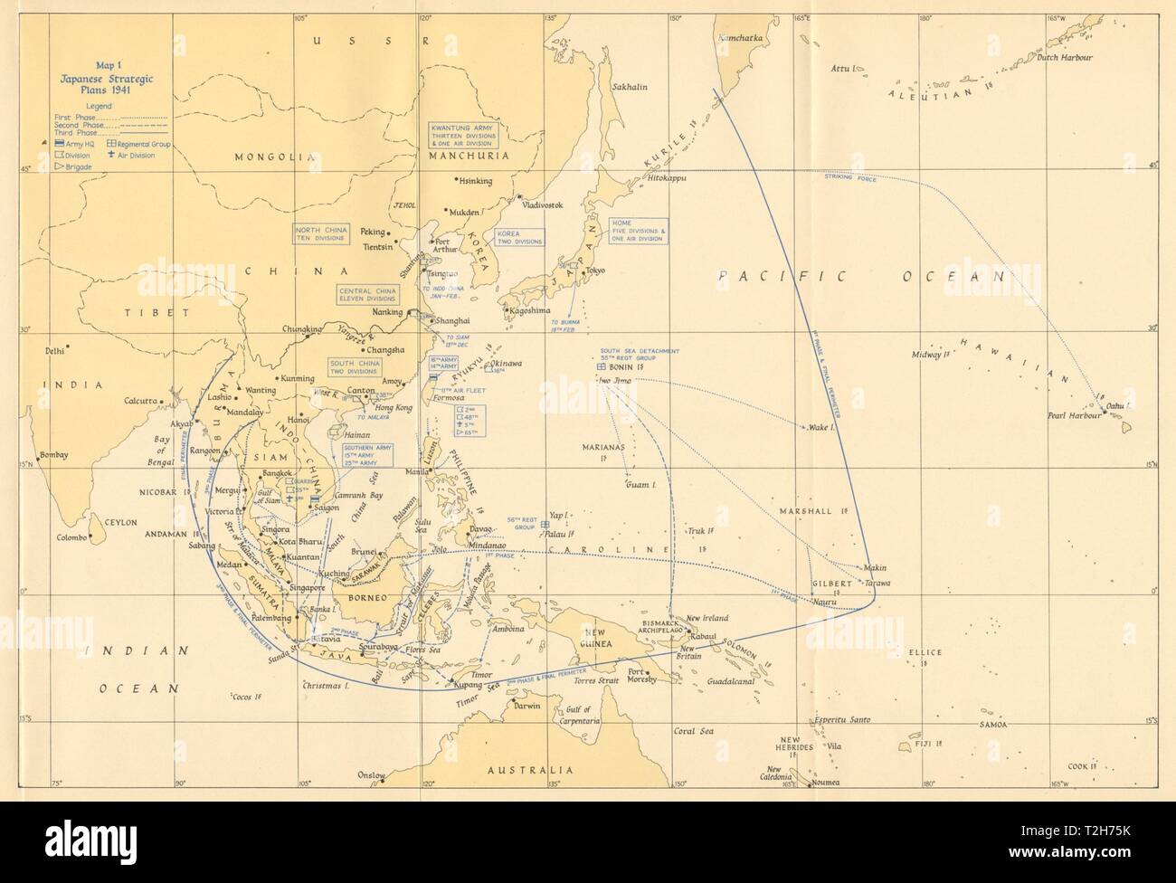 Japanese strategic plans 1941. Pacific & South east Asia. Indochina 1957 map Stock Photo Alamy