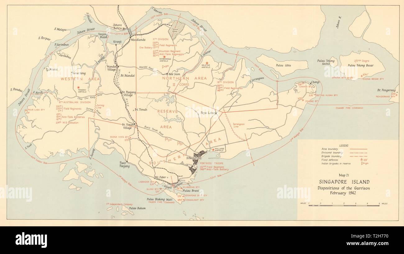Old Map Of Singapore Singapore Island, Dispositions Of The Garrison February 1942 1957 Old Map  Stock Photo - Alamy