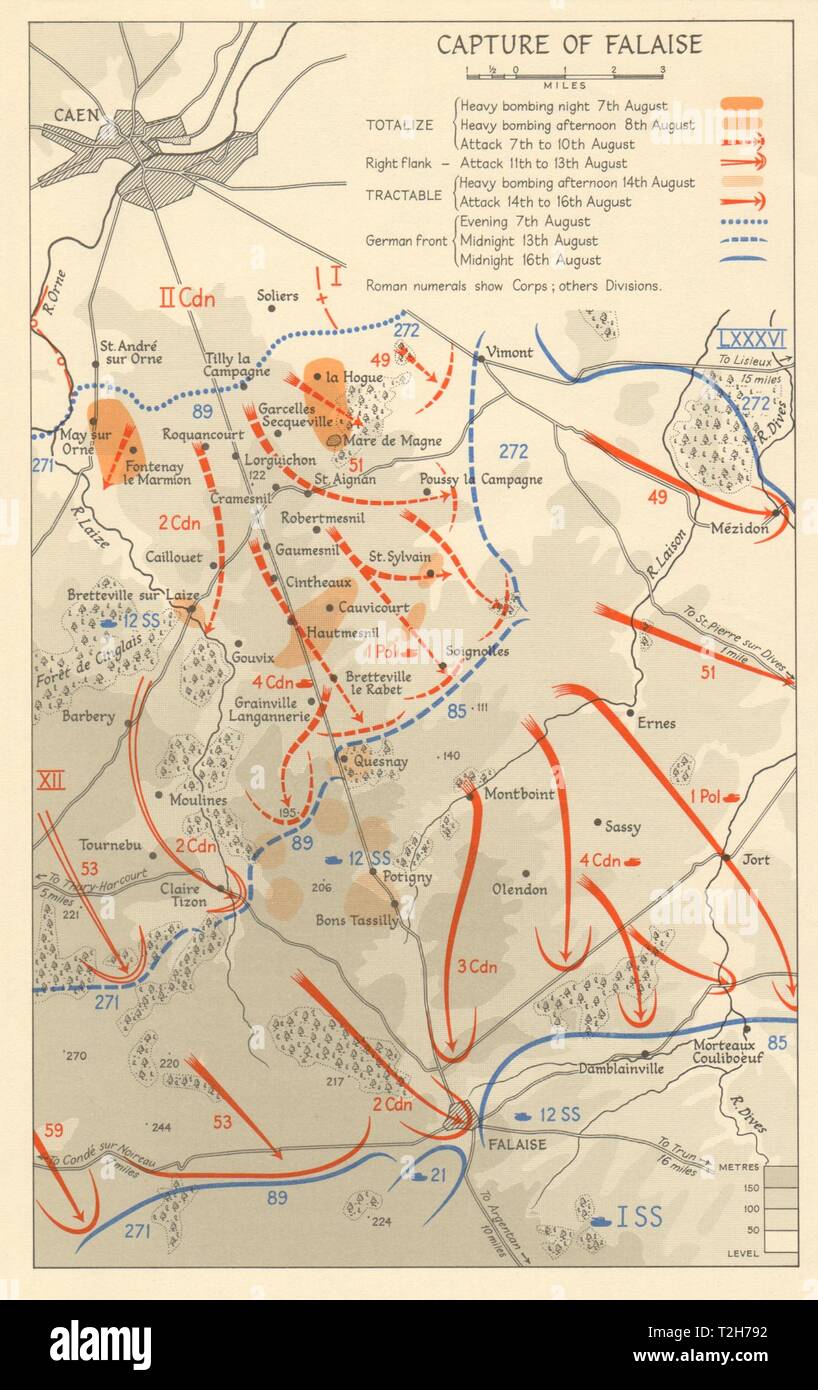 Capture of Falaise pocket 7-16 August 1944 Normandy Operation Overlord  1962 map Stock Photo