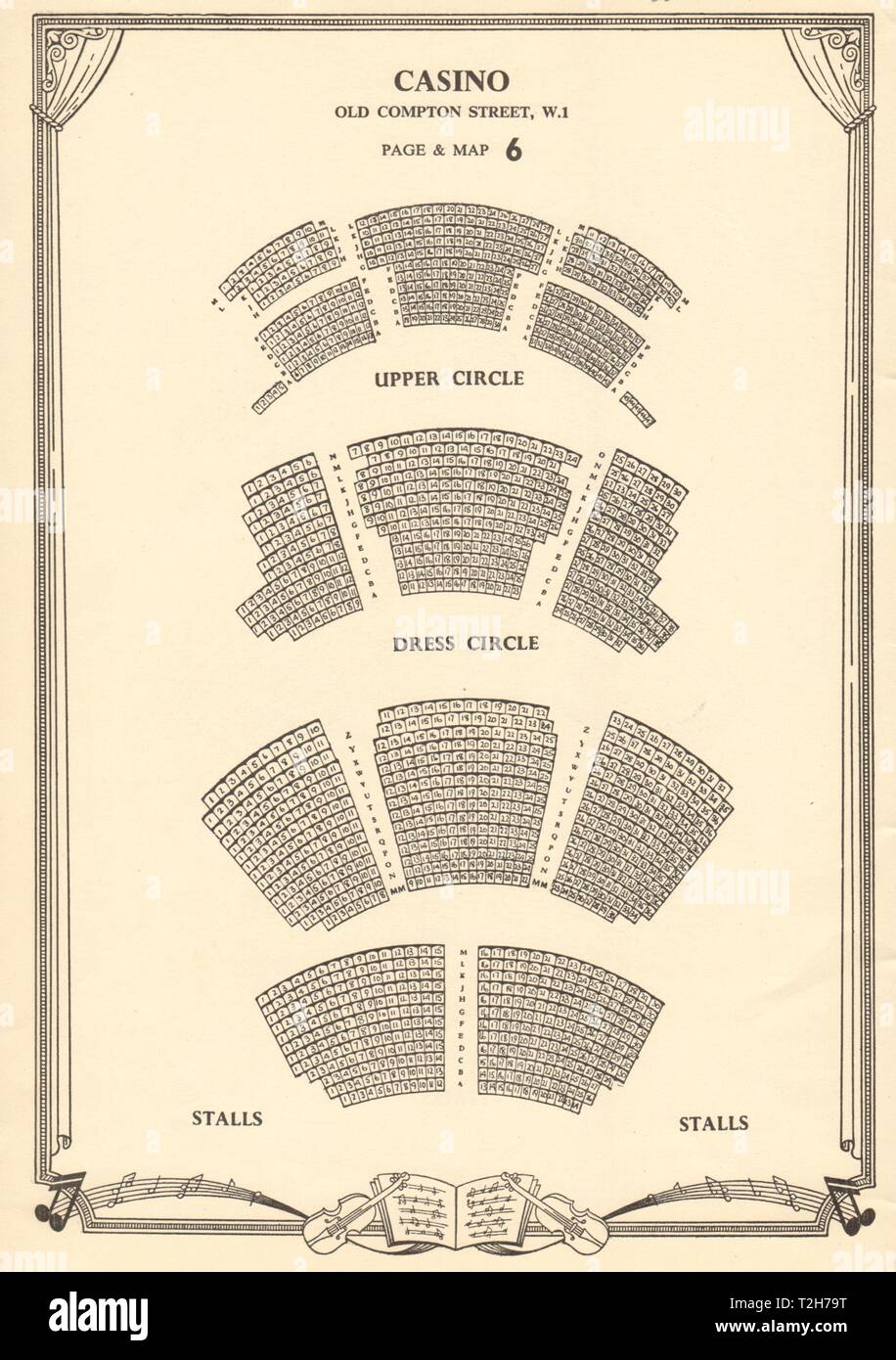 Casino (Prince Edward) Theatre, Old Compton Street. Vintage seating plan c1955 Stock Photo