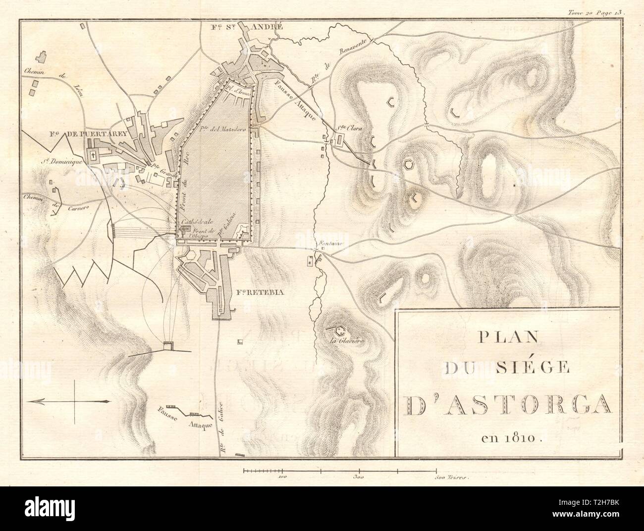 Plan of the Siege of Astorga in 1812. León, Spain. Peninsula War 1817 old map Stock Photo