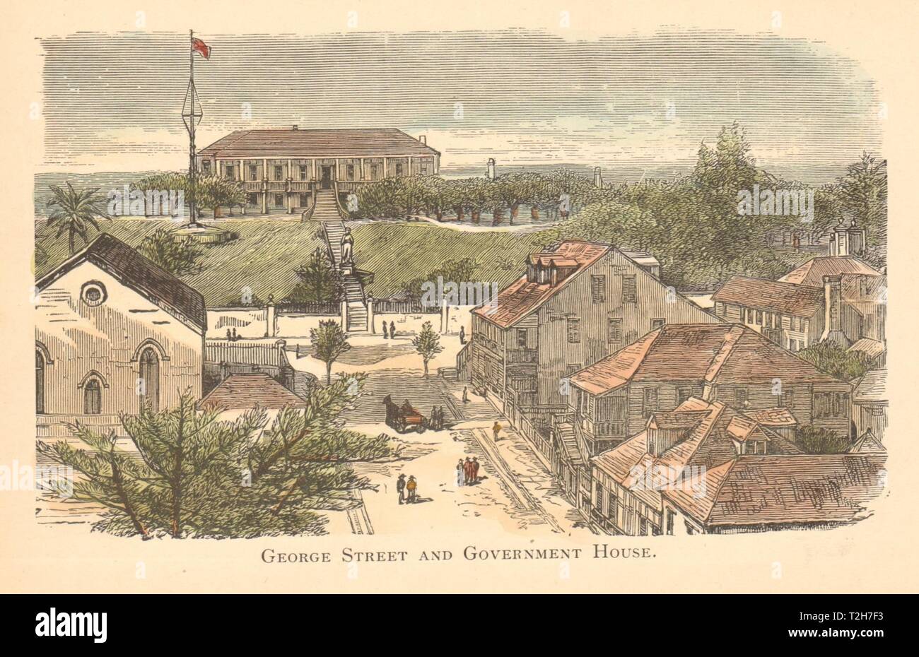 Street and Government House, NASSAU, BAHAMAS 1891 old antique