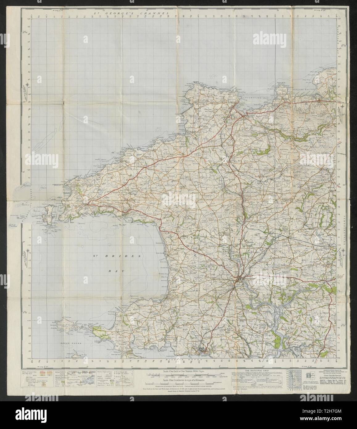Fishguard Sheet 138 Pembrokeshire coast St David's ORDNANCE SURVEY 1947 map Stock Photo Alamy