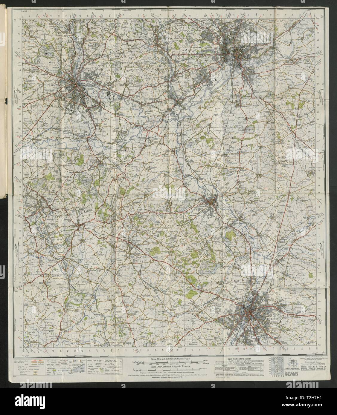 Derby Nottingham Leicester Sheet 121 East Midlands ORDNANCE SURVEY 1946 map Stock Photo