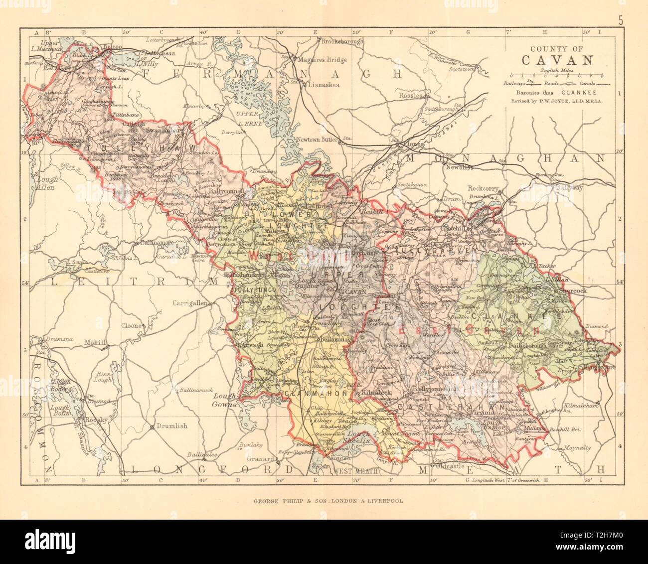 COUNTY CAVAN. Antique county map. Ulster. Ireland. BARTHOLOMEW 1886 old Stock Photo Alamy