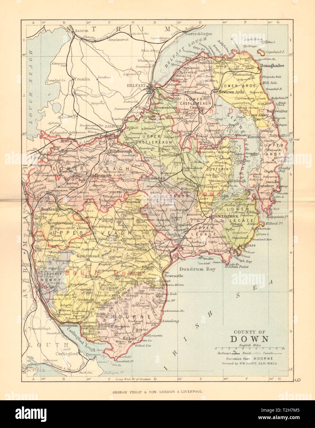 Map Of County Down Northern Ireland County Down. Antique County Map. Ulster Belfast Lisburn Bangor Bartholomew  C1902 Stock Photo - Alamy
