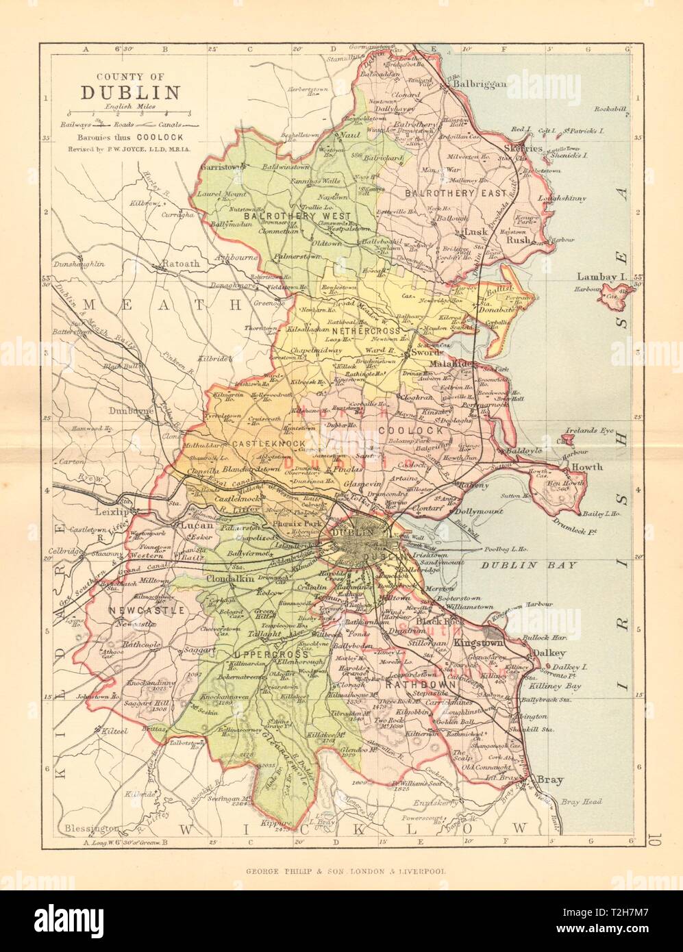 COUNTY DUBLIN. Antique county map. Leinster. Ireland. BARTHOLOMEW 1886