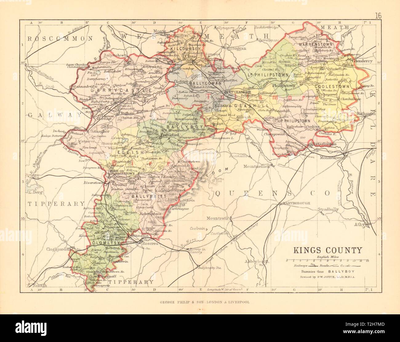 Kings County Ireland Map Kings County (Offaly) . Antique County Map. Leinster. Ireland. Bartholomew  1886 Stock Photo - Alamy