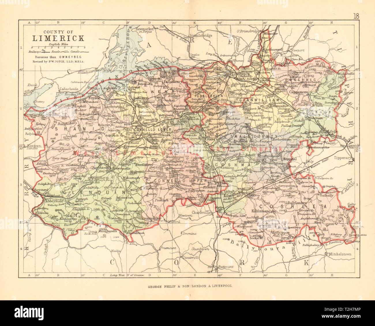 Map Of Limerick County County Limerick. Antique County Map. Munster. Ireland. Bartholomew 1886  Stock Photo - Alamy
