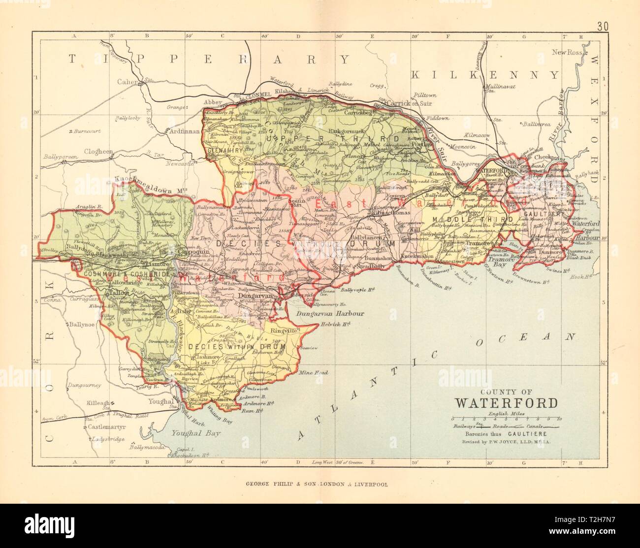 County Waterford Ireland Map County Waterford. Antique County Map. Munster. Ireland. Bartholomew 1886  Stock Photo - Alamy