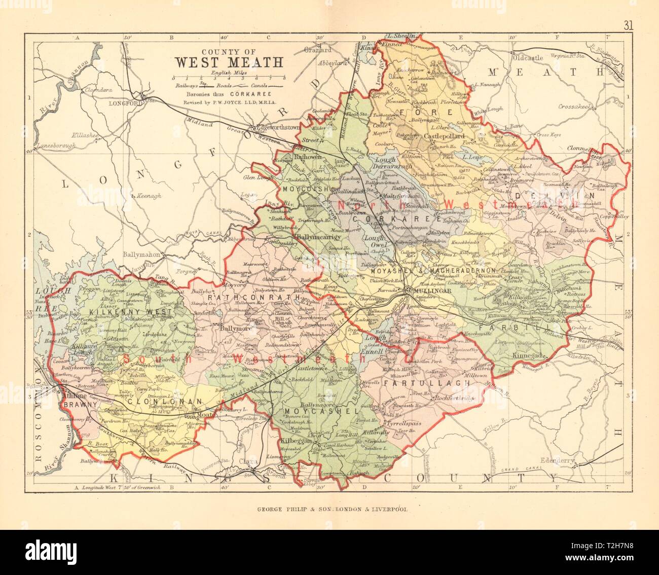 COUNTY WESTMEATH. Antique county map. Leinster. Ireland. BARTHOLOMEW 1886 Stock Photo Alamy