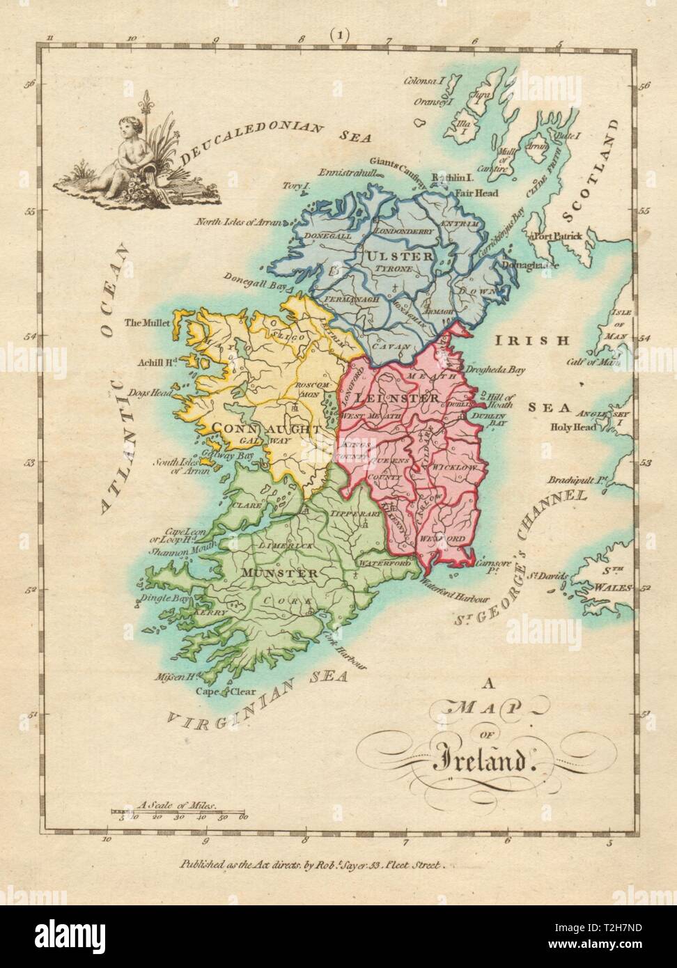 A map of Ireland. Antique copperplate map by Scalé / Sayer 1788 old Stock Photo