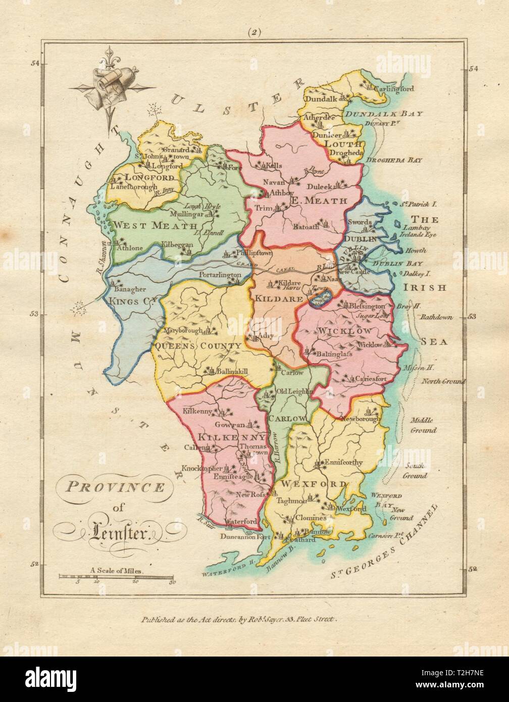 Province of Leinster. Antique copperplate map by Scalé / Sayer 1788 old