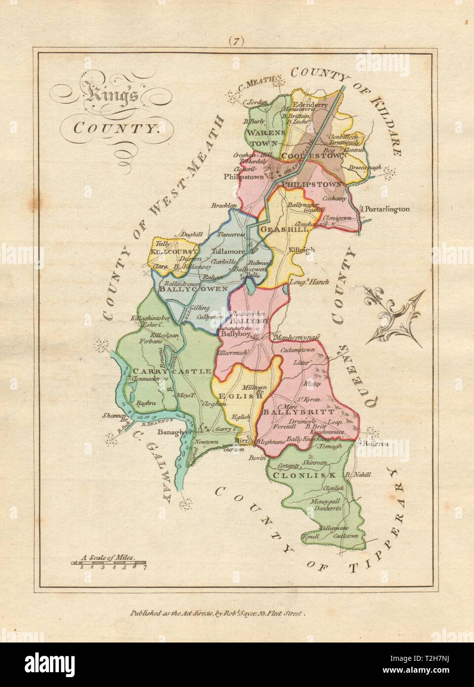 Kings County (Offaly), Leinster. Antique copperplate map. Scalé / Sayer 1788 Stock Photo