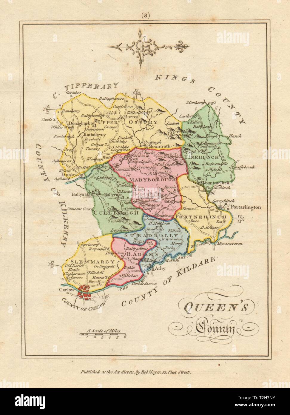 Queens County (Laois), Leinster. Antique copperplate map. Scalé / Sayer 1788 Stock Photo