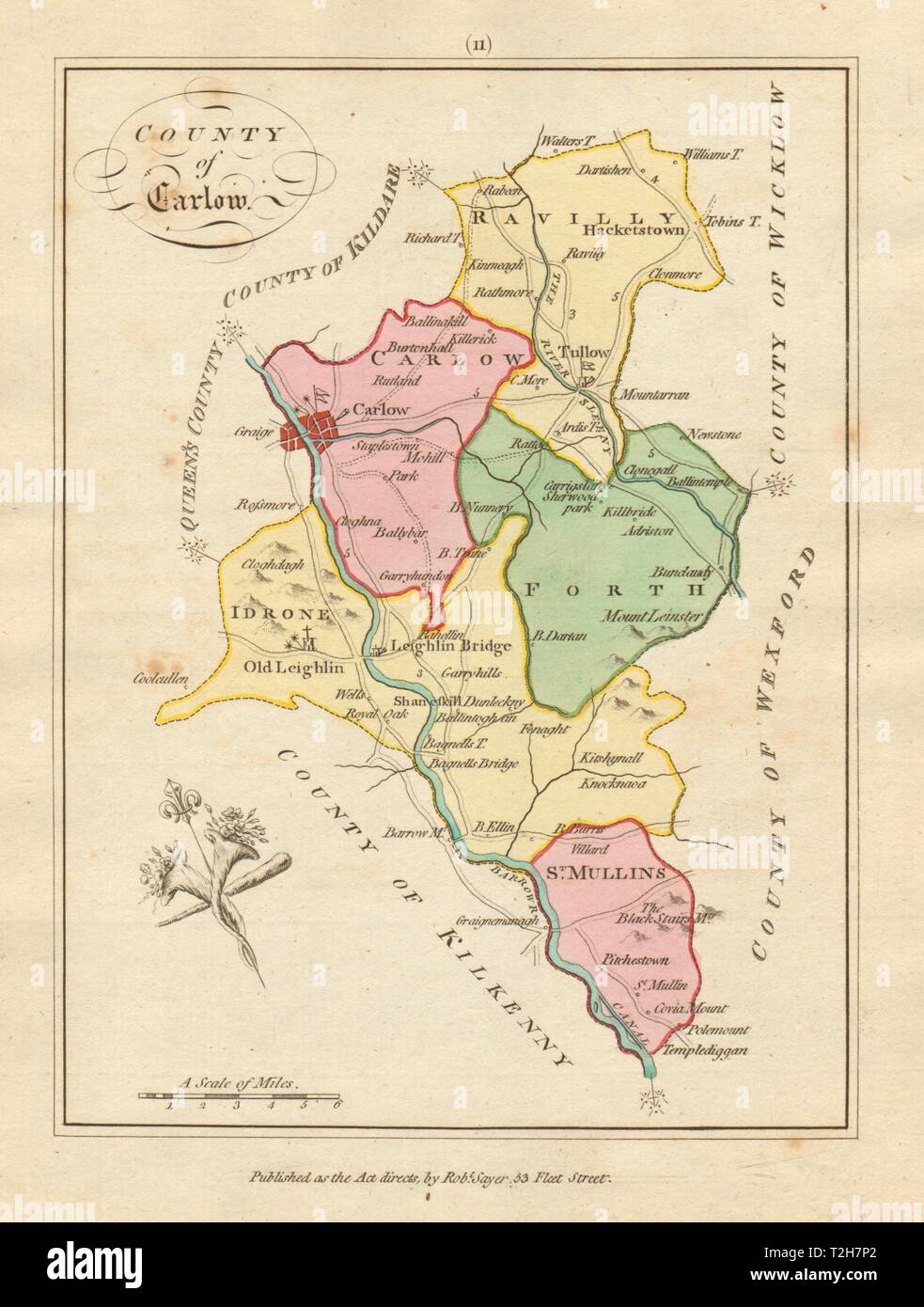 County of Carlow, Leinster. Antique copperplate map by Scalé / Sayer 1788 Stock Photo