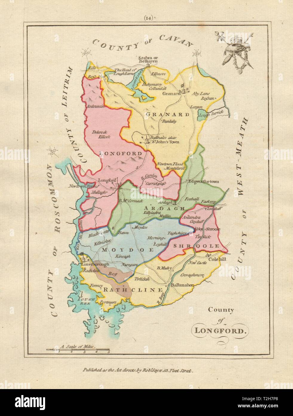 County of Longford, Leinster. Antique copperplate map by Scalé / Sayer 1788 Stock Photo