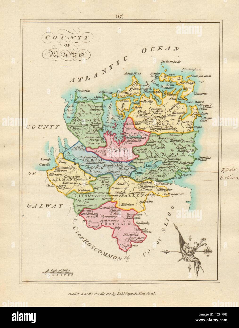 County of Mayo, Connaught. Antique copperplate map by Scalé / Sayer 1788 Stock Photo