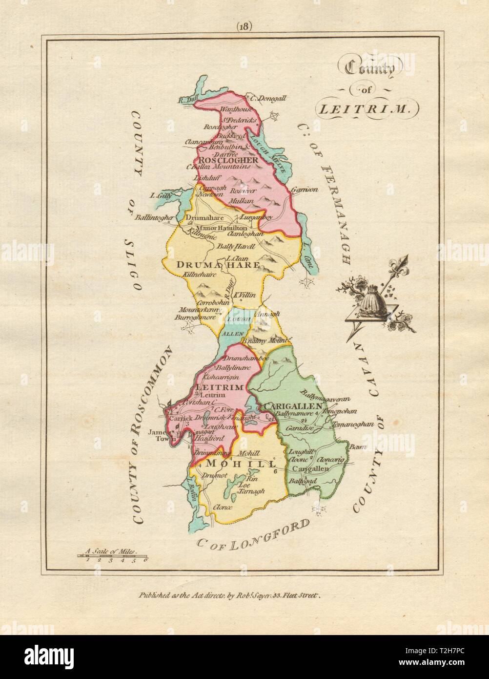 County of Leitrim, Connaught. Antique copperplate map by Scalé / Sayer 1788 Stock Photo