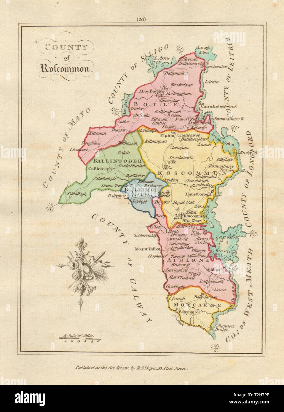 County of Roscommon, Connaught. Antique copperplate map. Scalé / Sayer 1788 Stock Photo