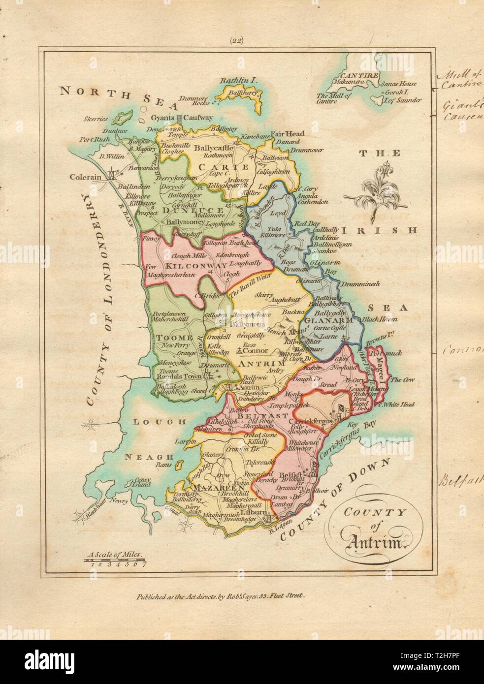 County of Antrim, Ulster. Antique copperplate map by Scalé / Sayer 1788 Stock Photo