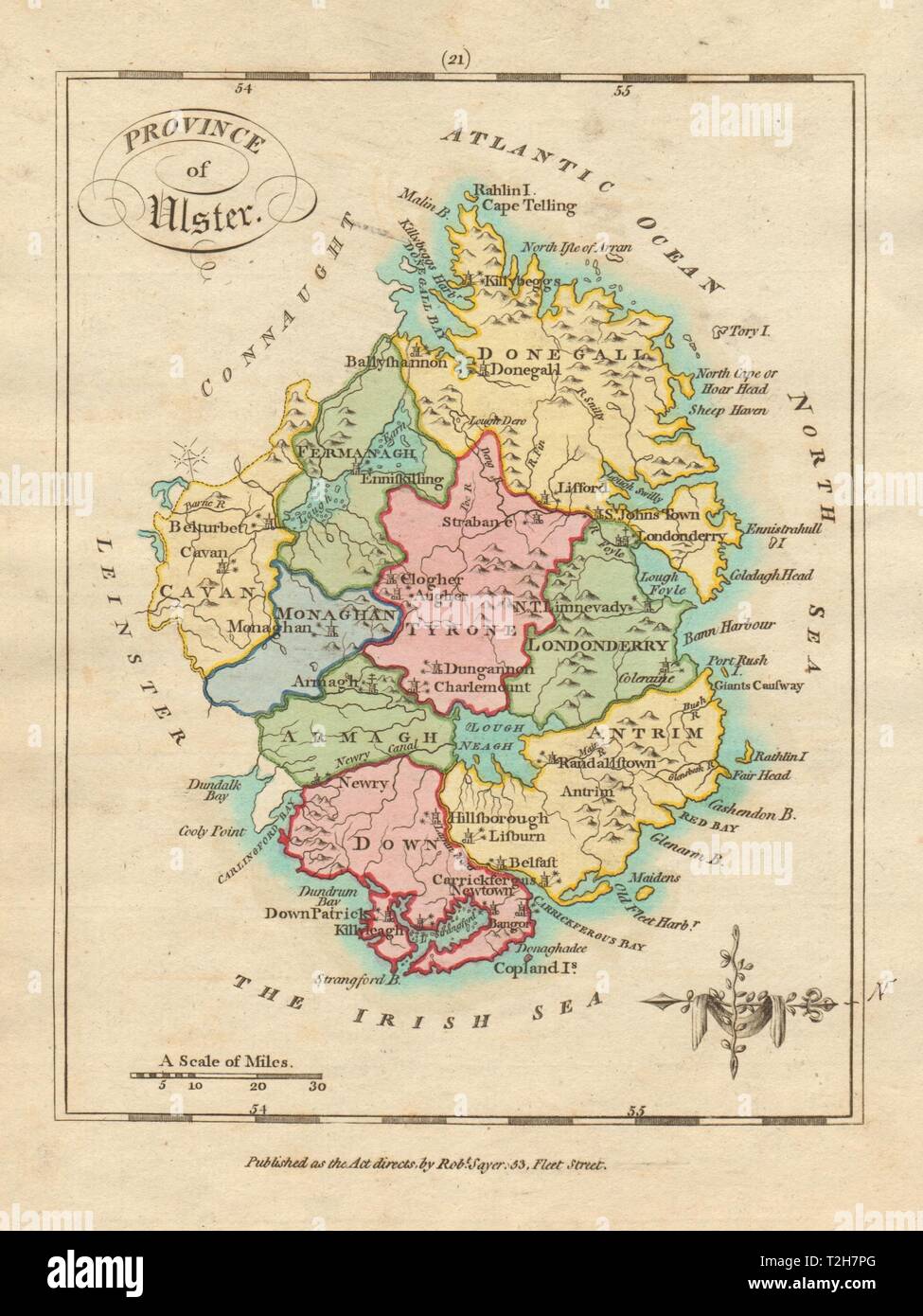 Province of Ulster. Antique copperplate map by Scalé / Sayer 1788 old Stock Photo