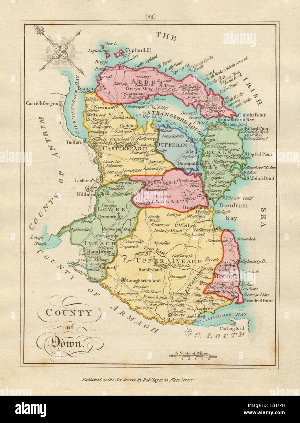 County of Down, Ulster. Antique copperplate map by Scalé / Sayer 1788 old Stock Photo