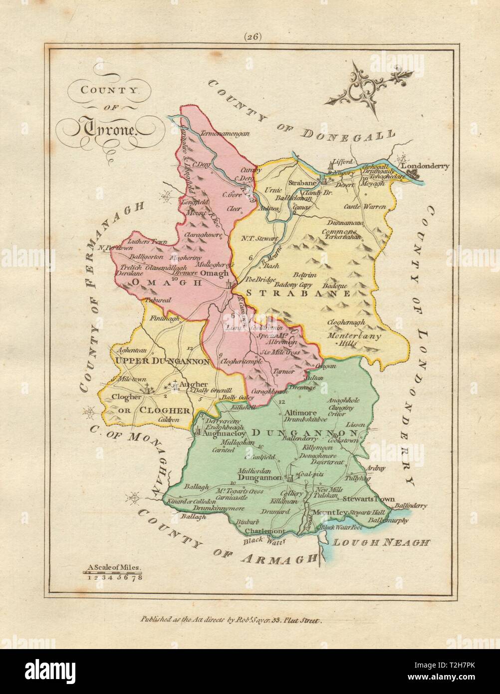 County of Tyrone, Ulster. Antique copperplate map by Scalé / Sayer 1788 Stock Photo