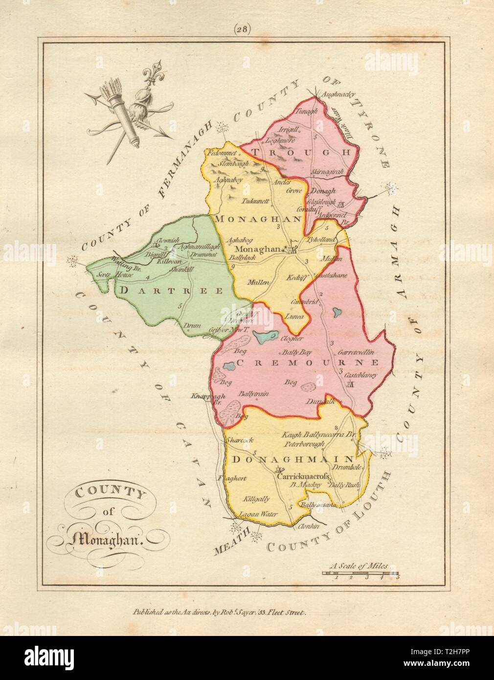 County of Monaghan, Ulster. Antique copperplate map by Scalé / Sayer 1788 Stock Photo
