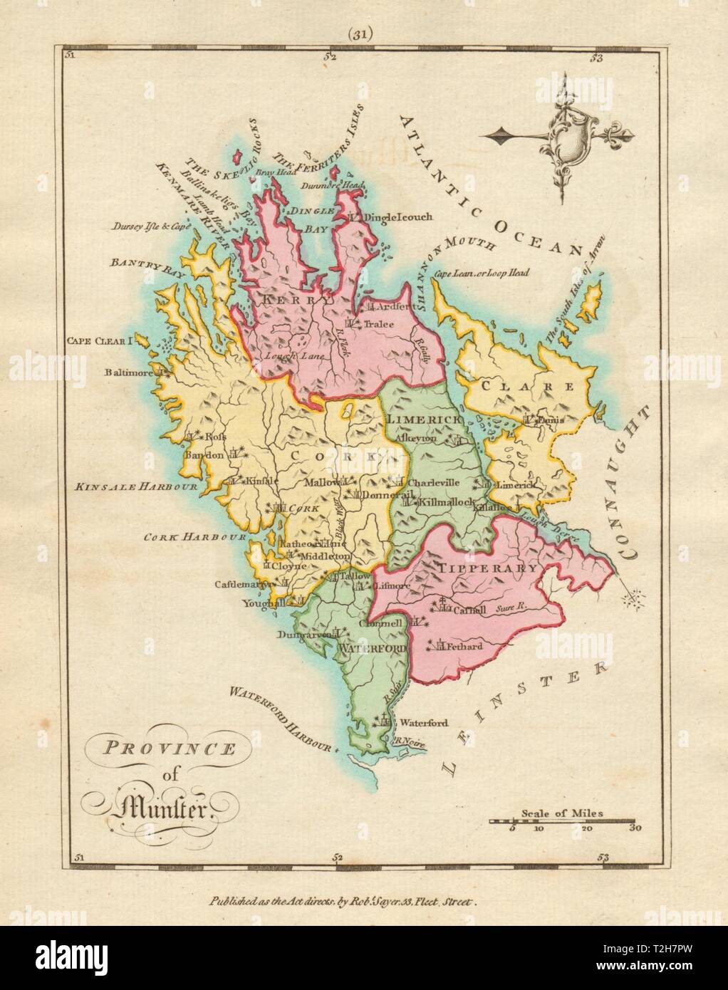 Province of Munster. Antique copperplate map by Scalé / Sayer 1788 old Stock Photo