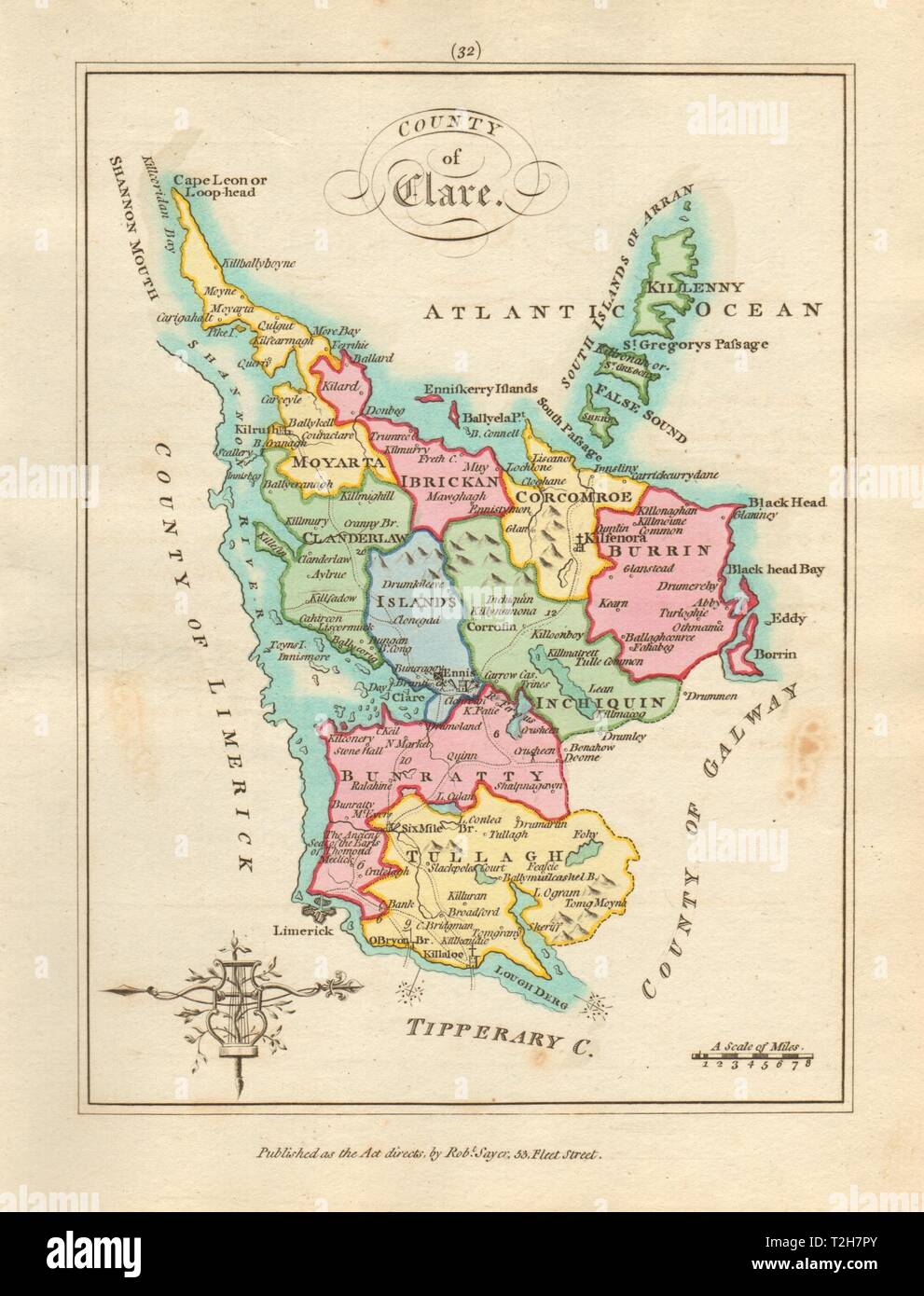County of Clare, Munster. Antique copperplate map by Scalé / Sayer 1788 Stock Photo