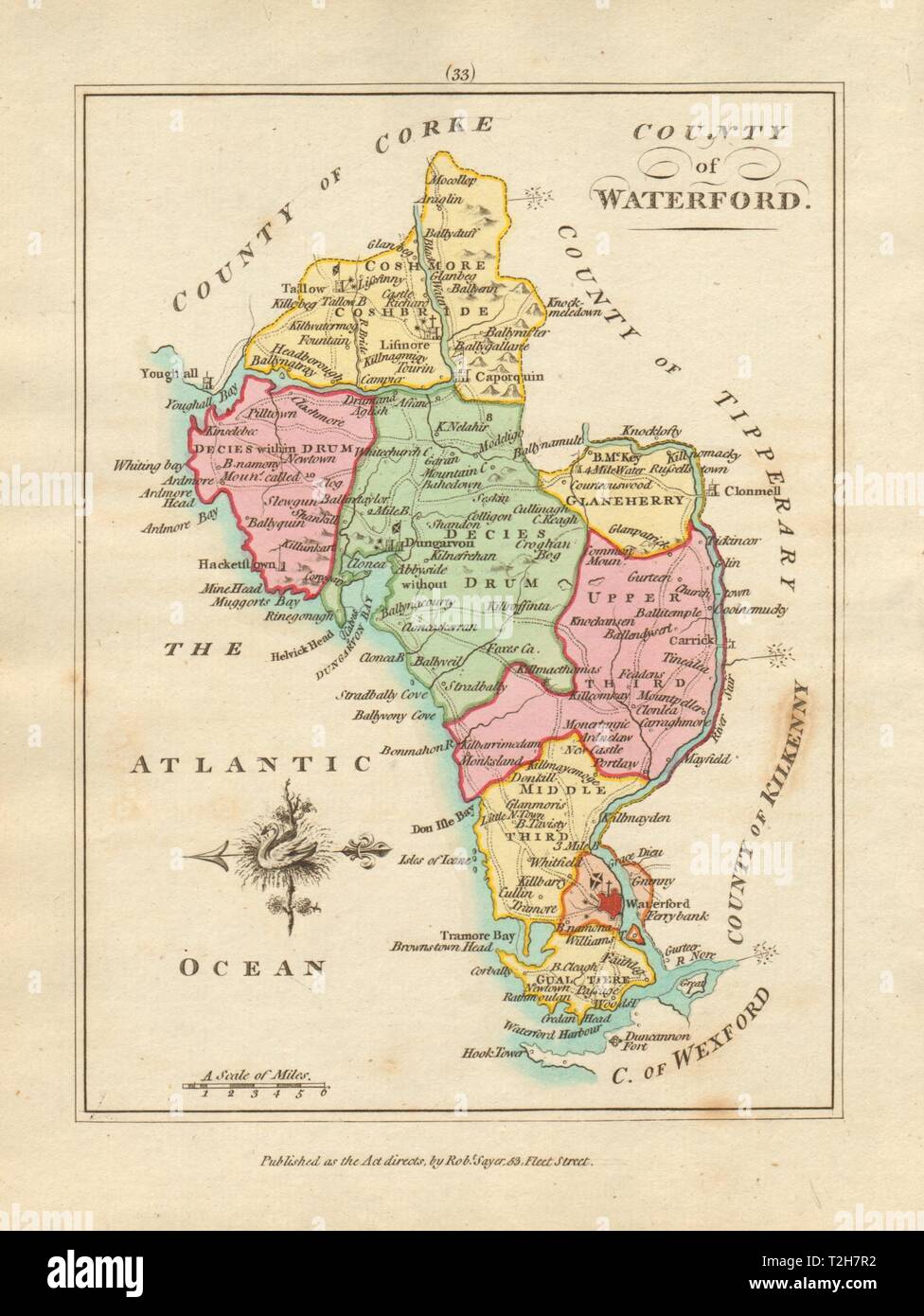 County of Waterford, Munster. Antique copperplate map by Scalé / Sayer 1788 Stock Photo