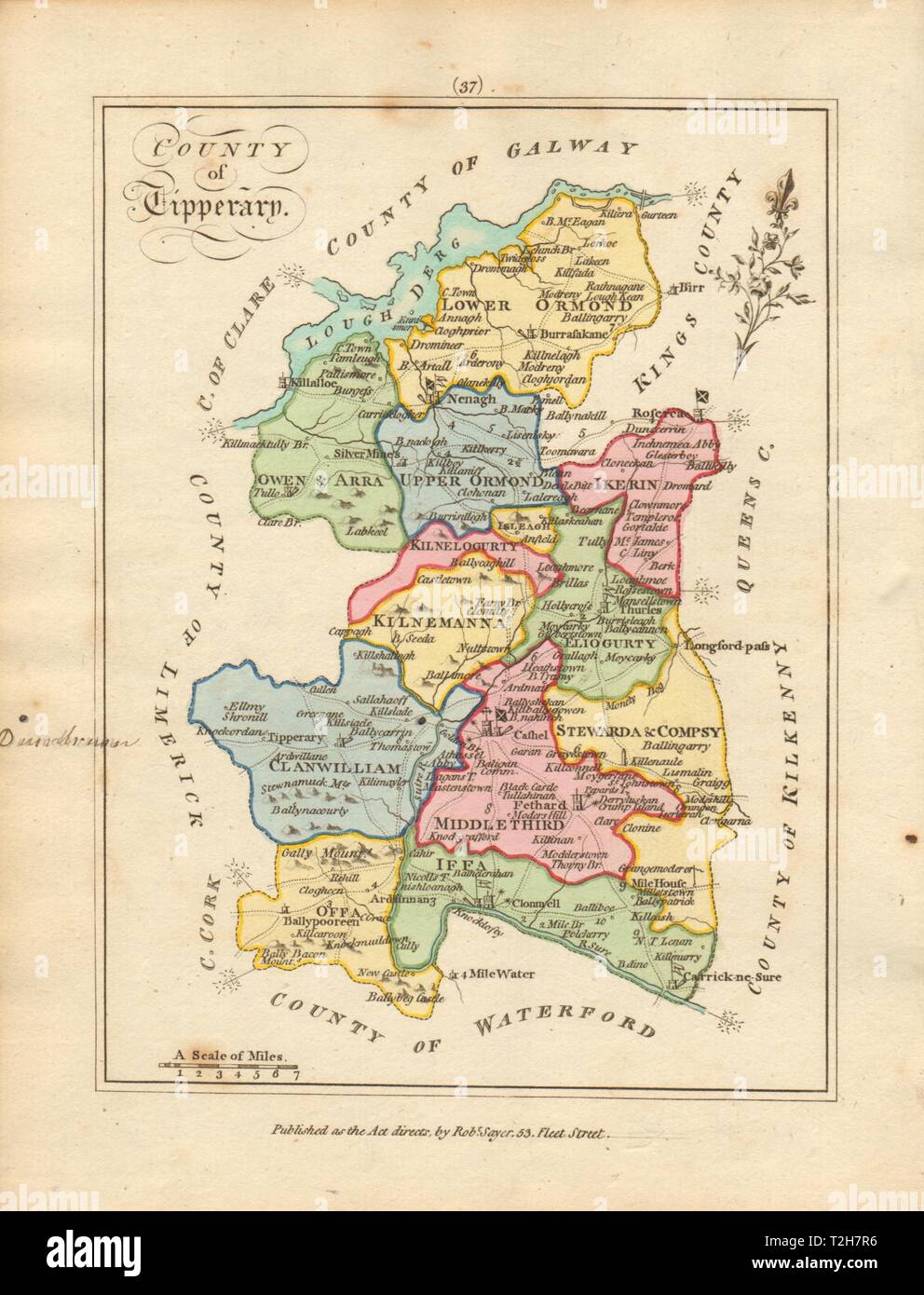 County of Tipperary, Munster. Antique copperplate map by Scalé / Sayer 1788 Stock Photo