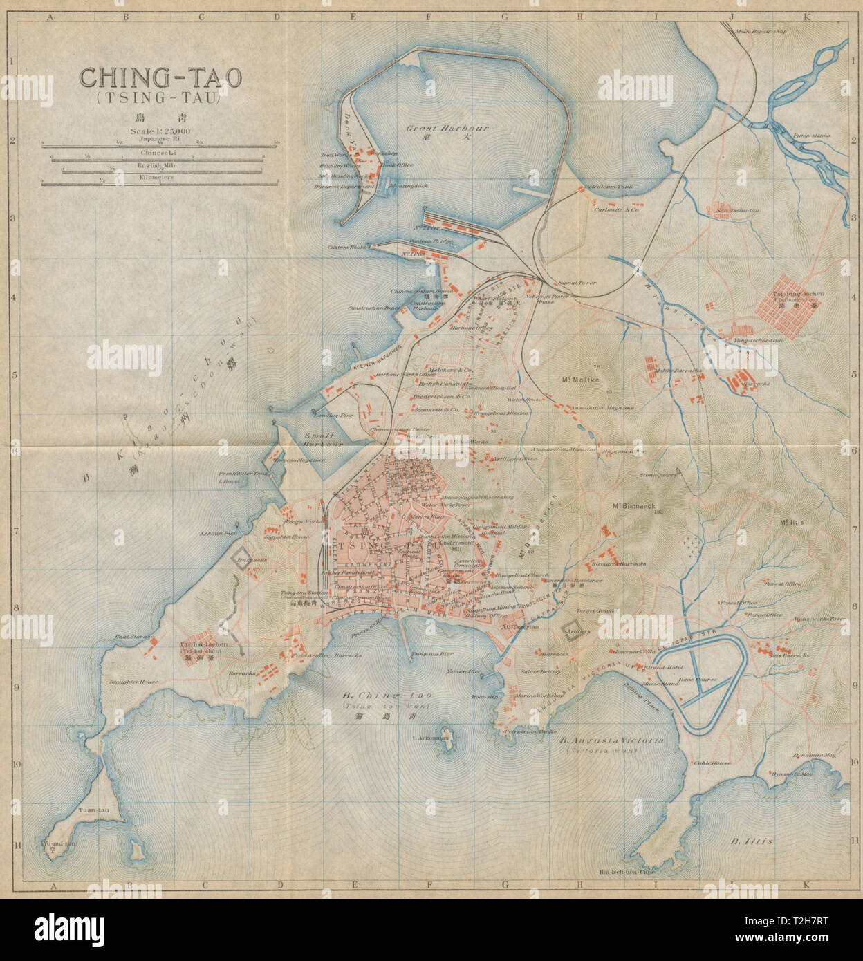 'Ching-tao (Tsing-tau)'. Qingdao antique town city plan. China 1915 old map Stock Photo - Alamy