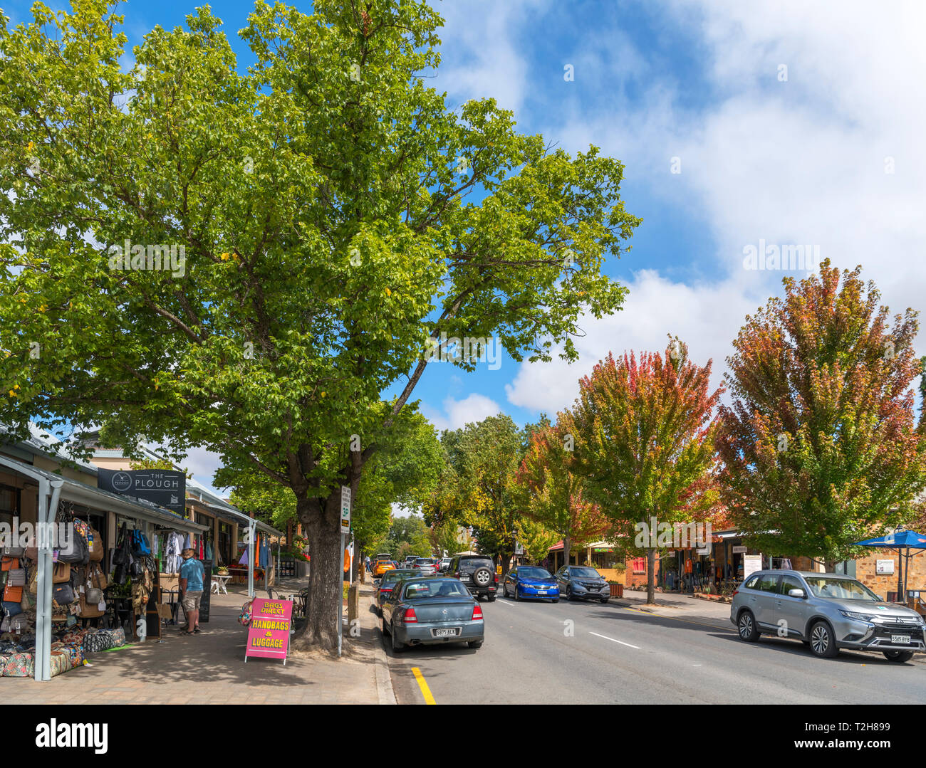 Shops on Mount Barker Road, Hahndorf, Adelaide Hills, South Australia, Australia Stock Photo